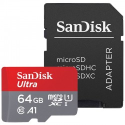 Sandisk microSDXC Ultra 64Go + Adaptateur SD A1 64Mo/s Classe 10