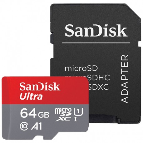 Sandisk microSDXC Ultra 64Go + Adaptateur SD A1 64Mo/s Classe 10